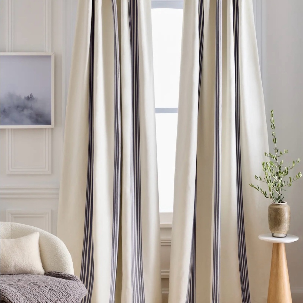 Quince coastal stripe linen cotton curtain NIP Navy Ret $139 48x84